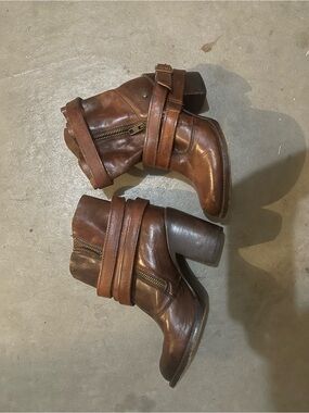 Freebird by Steven Brown Leather Buckle Strap Ankle Booties